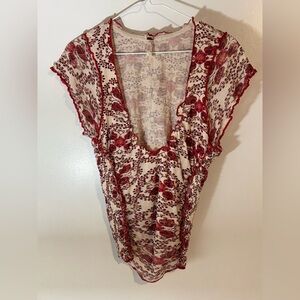 Free People Floral Ruffle Blouse